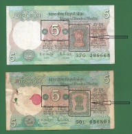 India Inde Indien - 5 Rupee / INR Banknotes - P-80m & P-80p - 2 Notes With Variation  UNC / F Condition As Scan - Inde