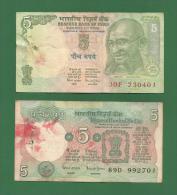 India Inde Indien - 5 Rupee / INR Banknotes - P-88Ab & P-80s - 2 Different Notes Signed By Same Person Bimal - As Sc - Indien