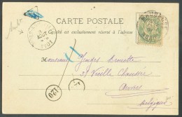 France 5 Centimes BLANC  Obl. Dc MAUBEUGE Sur C.V. Avec Sc Ambulant MONS-BRUXELLES - 10272 - Bahnpoststempel