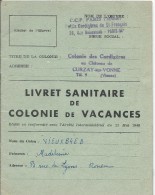 Livret Sanitaire De Colonie De Vacance/ Colonie Des Cordigéres /Château De Curzay-sur-Yonne /Vienne /1958  VP705 - Diplômes & Bulletins Scolaires