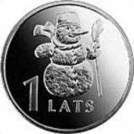 Latvia , LETTONIA , LETTLAND  COIN - 1 LATS - Snowman CRISTMAS - 2007 Y PRE EURO COIN UNC - Latvia