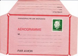 MONACO-Aérogramme N°502 -1976-Prince Rainier III - 1 F 60 S.1 F 40 - Vert - Entiers Postaux