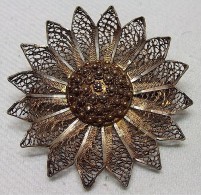 Filigranschmuck, Antike Sonnen-Brosche - Silber 835 - Spille