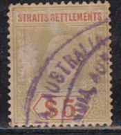 $5.00 Edward, Wmk Multi Crown, Fiscal / Revenue, Used 1906 Series, (1909), Straits Settlements, Malaya. - Straits Settlements