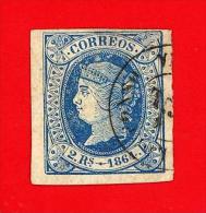 Espa&ntilde;a. Spain. 1864 (o) Edifil 68. Isabel II. 2 Reales. Azul S. Rosa - Usados