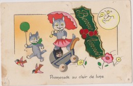 BONNE ANNEE,avec Chat,cat,chaton,cat,joueu R,ajoutis,promenade Au Clair De Lune, - Nouvel An