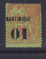 MARTINIQUE N° 3 01 SUR 20C BRIQUE SUR VERT TYPE DÉESSE ASSISE SURCHARGE DEPLACEE NEUF AVEC CHARNIERE - Neufs