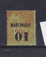 MARTINIQUE N° 3 01 SUR 20C BRIQUE SUR VERT TYPE DÉESSE ASSISE NEUF SANS GOMME - Neufs