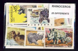 Rhinoceros - 25 Timbres Differents - Obliteres - Rhinoceros