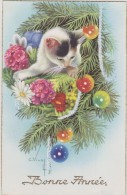 BONNE ANNEE, 1967,chat,cat,porte Bonheur,guirlande,sapin,r Are,édition Univers PARIS - Neujahr