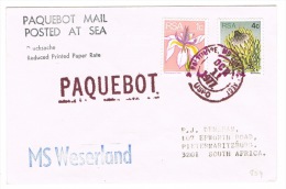 RB 1005 - 1977 South Africa Paquebot Ship Letter M/S Weserland - 5c Rate To South Africa  - Maritime Theme - Briefe U. Dokumente