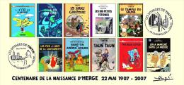 FRANCE 2007 N°28 Albums Fictifs + 2 Cachets Premier Jour FDC TINTIN KUIFJE TIM HERGE GUEBWILLER - Hergé