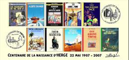 FRANCE 2007 N°31 Albums Fictifs + 2 Cachets Premier Jour FDC TINTIN KUIFJE TIM HERGE GUEBWILLER - Hergé