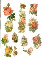 Lot De 12 Chromo Découpi : Motifs De Roses Dont 1 Avec Paysage - Fleurs