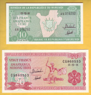 BURUNDI - Lot De 2 Billets 10 Francs Et 20 Francs. 01.10.91. Pick: 33b Et 27c. NEUF - Burundi