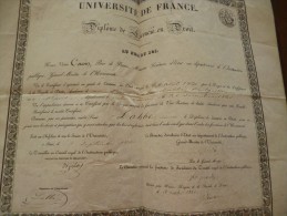 Grand Diplome Sur Peau Université De France. Diplôme De Licencié En Droit. Paris 1840. Orfila; Labbé,... Voir Au Dos Aut - Diploma & School Reports