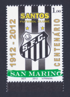 2012 SAN MARINO "100° ANN. DEL SANTOS FUTEBOL CLUBE" SINGOLO MNH* - Unused Stamps