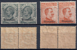 ITALIA COLONIA STAMPALIA - 1921/2 - 2 COPPIE FRANCOBOLLI DA C. 15 GRIGIO + C. 20 ARANCIO - SASSONE 10 / 11 NUOVI ** MNH - Egeo (Stampalia)