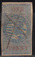 New Zealand Used One Penny Watermark NZ 1867 Imperf., Adhesive, Slate /  Red Type ?,   Fiscal, Revenue - Post-fiscaal