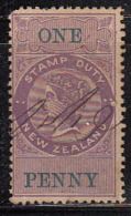 New Zealand Used One Penny Watermark NZ 1867 Perf., Adhesive, Lilac / Green Type ?,  Fiscal, Revenue - Fiscal-postal