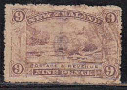 9d New Zealand 1898-1899 , Nine Pience Revenue Used Pink Terrace, Rotomahana, Tourism, Nature,  Fiscal - Used Stamps