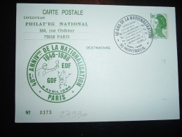 CP ENTIER LIBERTE DE GANDON 1,80 OBL. 8 AVRIL 1986 93 MONTREIL + 40me ANIVRE DE LA NATIONALISATION EDF GDF - Overprinter Postcards (before 1995)