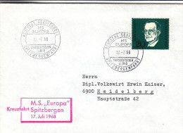 Philatélie Polaire - République Fédérale  - Lettre De 1968 - Oblitération Deutsche Schifspost - Spitzbergenfahrt - Arctic Expeditions
