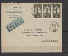 Maroc - N° 113 X 3  Obli/sur Lettre - 1933 - Pub , C.Loste - Assurances Maritimes Et Terrestres - Brieven En Documenten