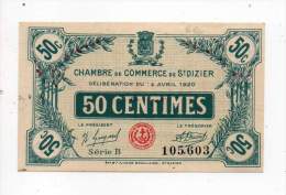 Billet Chambre De Commerce De Saint Dizier - 50 Cts - 4 Avril 1920 - Série B - Sans Filigrane - Chamber Of Commerce