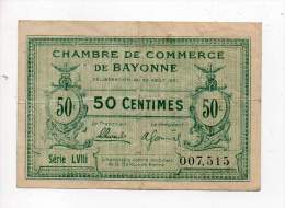 Billet Chambre De Commerce De Bayonne - 50 Cts - 1921 - Série LVIII - Sans Filigrane - Cámara De Comercio