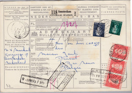 Niederlande 1953-04-23 Amsterdam Paketkarte Nach Brüssel - Storia Postale