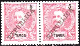 TIMOR - 1911, D. Carlos I, Com Sobrecarga «REPUBLICA»  5 A.  D. 11 3/4 X 12  (PAR)  (*) MNG  MUNDIFIL Nº 116 - Timor