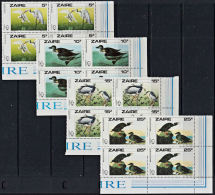 J0021 ZAIRE 1985, Birds Pajaros Oiseaux Vögel, Audubon Paintings Mi 904-907 MNH Block Of 4 - Unused Stamps