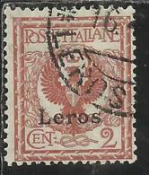 COLONIE ITALIANE EGEO 1912 LERO (LEROS) SOPRASTAMPATO D'ITALIA ITALY OVERPRINTED CENT. 2 CENTESIMI USATO USED OBLITERE´ - Aegean (Lero)