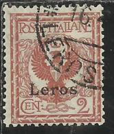 COLONIE ITALIANE EGEO 1912 LERO (LEROS) SOPRASTAMPATO D'ITALIA ITALY OVERPRINTED CENT. 2 CENTESIMI USATO USED OBLITERE´ - Ägäis (Lero)