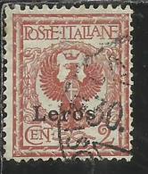 COLONIE ITALIANE EGEO 1912 LERO (LEROS) SOPRASTAMPATO D'ITALIA ITALY OVERPRINTED CENT. 2 CENTESIMI USATO USED OBLITERE´ - Egeo (Lero)
