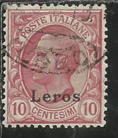 COLONIE ITALIANE EGEO 1912 LERO (LEROS) SOPRASTAMPATO D´ITALIA ITALY OVERPRINTED CENT. 10 CENTESIMI USATO USED OBLITERE´ - Egée (Lero)