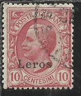 COLONIE ITALIANE EGEO 1912 LERO (LEROS) SOPRASTAMPATO D´ITALIA ITALY OVERPRINTED CENT. 10 CENTESIMI USATO USED OBLITERE´ - Ägäis (Lero)