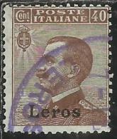 COLONIE ITALIANE EGEO 1912 LERO (LEROS) SOPRASTAMPATO D´ITALIA ITALY OVERPRINTED CENT. 40 CENTESIMI USATO USED OBLITERE´ - Egeo (Lero)