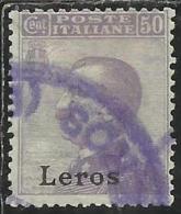 COLONIE ITALIANE EGEO 1912 LERO (LEROS) SOPRASTAMPATO D´ITALIA ITALY OVERPRINTED CENT. 50 CENTESIMI USATO USED OBLITERE´ - Ägäis (Lero)