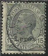 COLONIE ITALIANE EGEO 1921 - 1922 LERO (LEROS) SOPRASTAMPATO D´ITALIA ITALY OVERPRINTED CENT. 15 CENTESIMI USATO USED - Aegean (Lero)