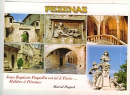 Delcampe - 34 Pezenas Multi Vues Molière Et  Théâtre Ilôt Des Prisons Anges Musiciens  Hôtel Lacoste  Place Gambetta Impasse Ducros - Pezenas