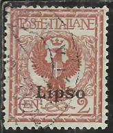 COLONIE ITALIANE EGEO 1912 LIPSO SOPRASTAMPATO D´ITALIA ITALY OVERPRINTED CENT. 2 CENTESIMI  USATO USED OBLITERE´ - Aegean (Lipso)