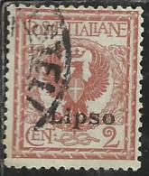 COLONIE ITALIANE EGEO 1912 LIPSO SOPRASTAMPATO D´ITALIA ITALY OVERPRINTED CENT. 2 CENTESIMI  USATO USED OBLITERE´ - Ägäis (Lipso)