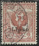 COLONIE ITALIANE EGEO 1912 LIPSO SOPRASTAMPATO D´ITALIA ITALY OVERPRINTED CENT. 2 CENTESIMI  USATO USED OBLITERE´ - Egée (Lipso)