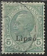 COLONIE ITALIANE EGEO 1912 LIPSO SOPRASTAMPATO D´ITALIA ITALY OVERPRINTED CENT. 5 CENTESIMI  USATO USED OBLITERE´ - Egeo (Lipso)