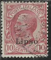 COLONIE ITALIANE EGEO 1912 LIPSO SOPRASTAMPATO D´ITALIA ITALY OVERPRINTED CENT. 10 CENTESIMI  USATO USED OBLITERE´ - Ägäis (Lipso)