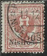 COLONIE ITALIANE EGEO 1912 NISIRO (NISIROS) SOPRASTAMPATO D´ITALIA ITALY OVERPRINTED CENT 2 CENTESIMI USATO USED - Egée (Nisiro)