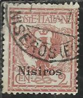 COLONIE ITALIANE EGEO 1912 NISIRO (NISIROS) SOPRASTAMPATO D´ITALIA ITALY OVERPRINTED CENT 2 CENTESIMI USATO USED - Egée (Nisiro)