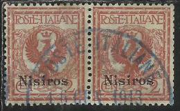 COLONIE ITALIANE EGEO 1912 NISIRO (NISIROS) SOPRASTAMPATO D´ITALIA ITALY OVERPRINTED CENT 2 CENTESIMI COPPIA USATA USED - Egée (Nisiro)